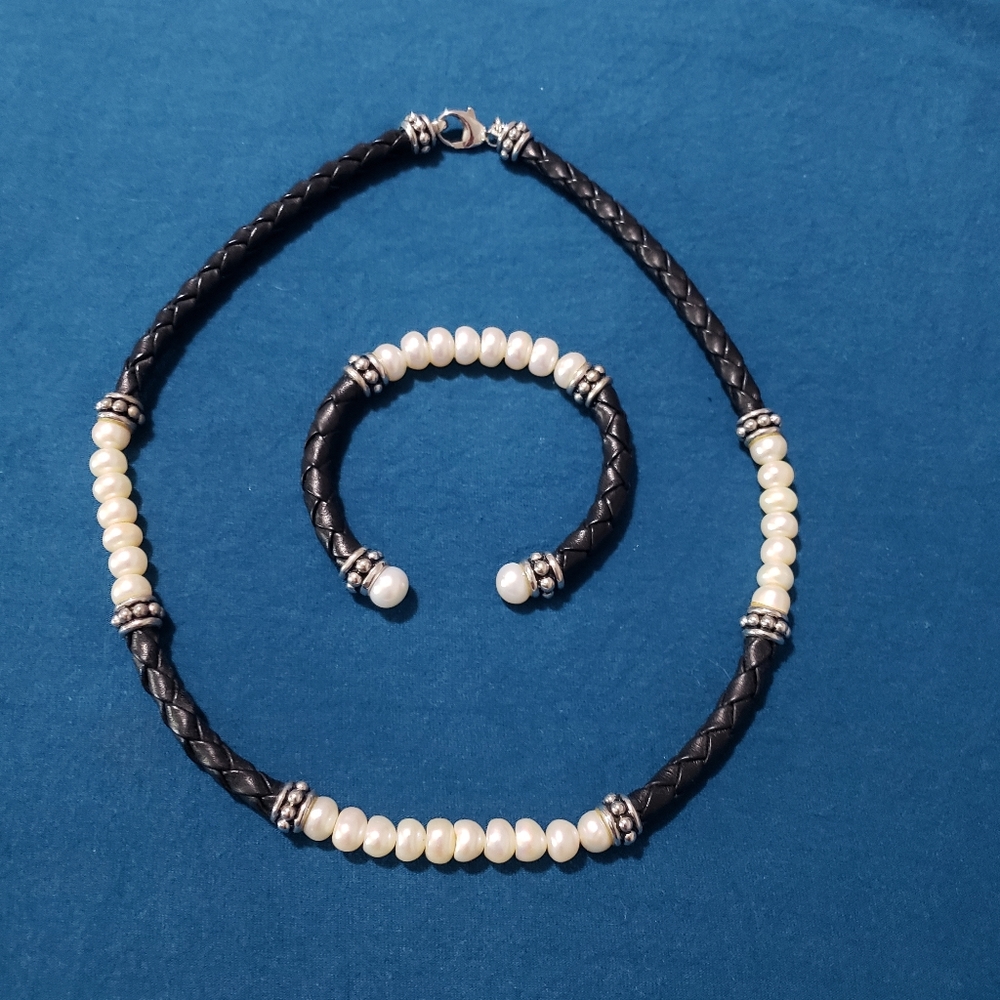 Genuine pearl & leather set